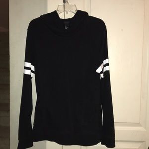 H&M black hoodie with white stripes on the sleeves